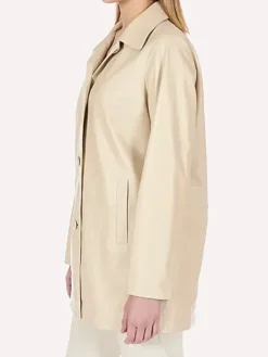 Asal Vision Leather Coats | Women Coats | 3/4 Length Leather Jacket For Women Beige