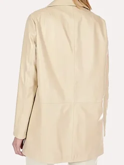 Asal Vision Leather Coats | Women Coats | 3/4 Length Leather Jacket For Women Beige
