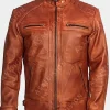 Asal Vision Brown Jackets | Cafe Racer Jackets | Lennox Quilted Leather Fashion Biker Jacket Mens Brown