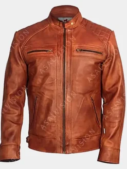Asal Vision Brown Jackets | Cafe Racer Jackets | Lennox Quilted Leather Fashion Biker Jacket Mens Brown