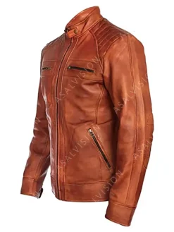 Asal Vision Brown Jackets | Cafe Racer Jackets | Lennox Quilted Leather Fashion Biker Jacket Mens Brown