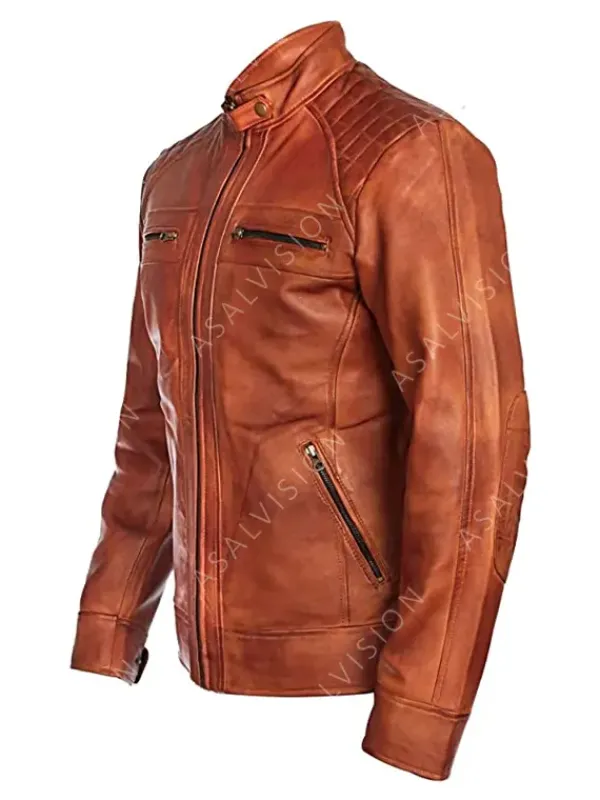 Asal Vision Brown Jackets | Cafe Racer Jackets | Lennox Quilted Leather Fashion Biker Jacket Mens Brown