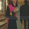 Asal Vision Women Coats | Lily Collins Emily in Paris Color Block Trench Coat Color: Pink, Grey And Black