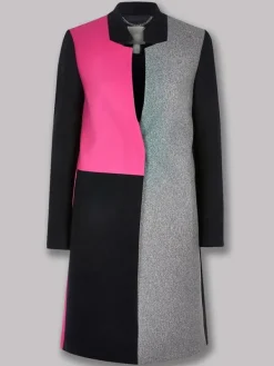 Asal Vision Women Coats | Lily Collins Emily in Paris Color Block Trench Coat Color: Pink, Grey And Black