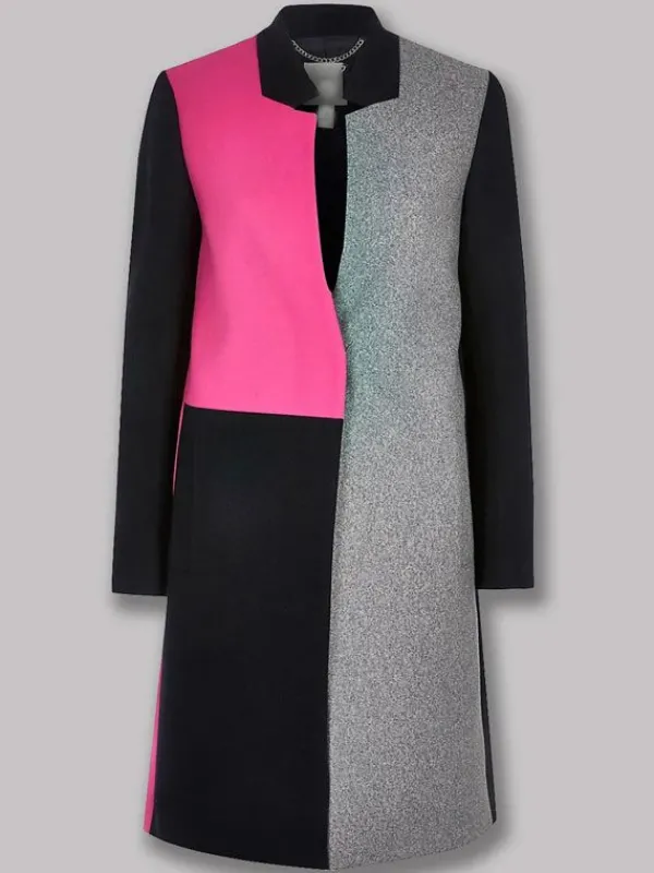 Asal Vision Women Coats | Lily Collins Emily in Paris Color Block Trench Coat Color: Pink, Grey And Black