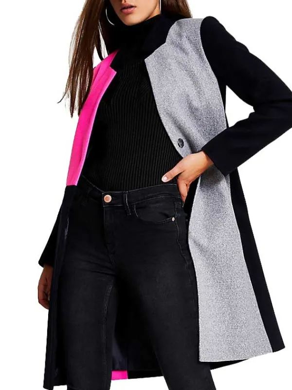 Asal Vision Women Coats | Lily Collins Emily in Paris Color Block Trench Coat Color: Pink, Grey And Black