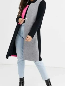 Asal Vision Women Coats | Lily Collins Emily in Paris Color Block Trench Coat Color: Pink, Grey And Black