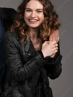 Asal Vision Black Jackets | Leather Jackets | Lily James What’s Love Got To Do With It Leather Jacket Black