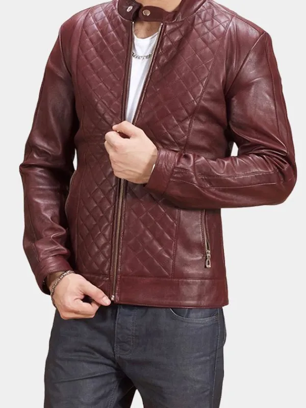 Asal Vision Quilted Jackets | Biker Jackets | Color Quilted Biker Leather Jacket For Men’s Maroon