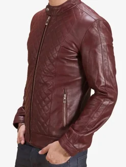Asal Vision Quilted Jackets | Biker Jackets | Color Quilted Biker Leather Jacket For Men’s Maroon