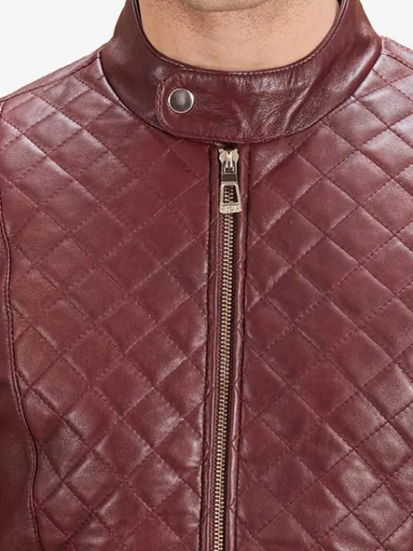 Asal Vision Quilted Jackets | Biker Jackets | Color Quilted Biker Leather Jacket For Men’s Maroon