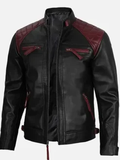 Asal Vision Black Jackets | Cafe Racer Jackets | Mason Quilted Cafe Racer Leather Jacket Black And Maroon