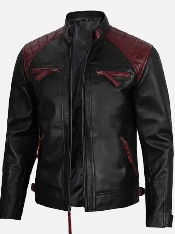 Asal Vision Black Jackets | Cafe Racer Jackets | Mason Quilted Cafe Racer Leather Jacket Black And Maroon