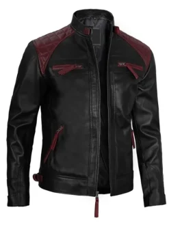 Asal Vision Black Jackets | Cafe Racer Jackets | Mason Quilted Cafe Racer Leather Jacket Black And Maroon