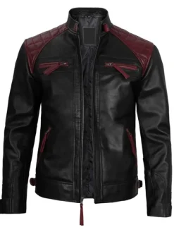 Asal Vision Black Jackets | Cafe Racer Jackets | Mason Quilted Cafe Racer Leather Jacket Black And Maroon