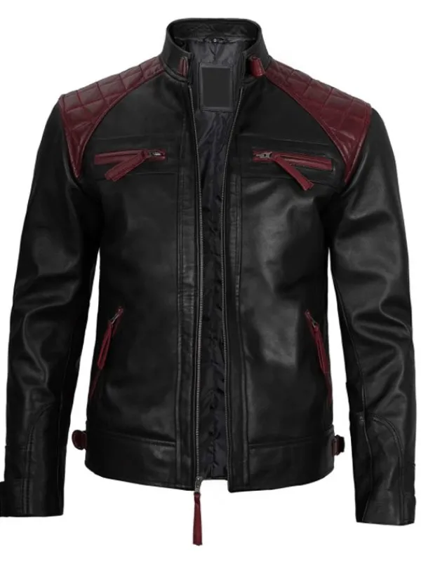 Asal Vision Black Jackets | Cafe Racer Jackets | Mason Quilted Cafe Racer Leather Jacket Black And Maroon