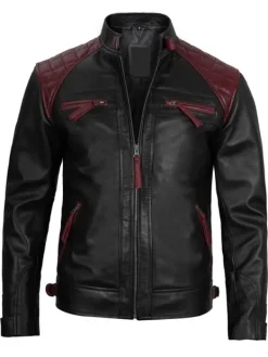Asal Vision Black Jackets | Cafe Racer Jackets | Mason Quilted Cafe Racer Leather Jacket Black And Maroon