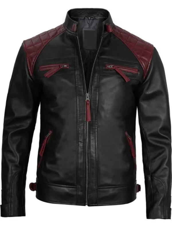 Asal Vision Black Jackets | Cafe Racer Jackets | Mason Quilted Cafe Racer Leather Jacket Black And Maroon