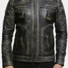 Asal Vision Black Jackets | Cafe Racer Jackets | Men Distressed Cafe Racer Leather Jacket Black