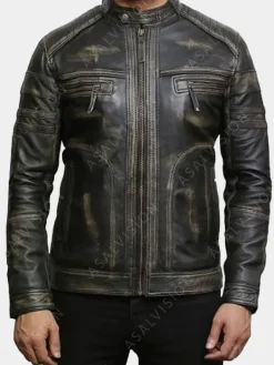 Asal Vision Black Jackets | Cafe Racer Jackets | Men Distressed Cafe Racer Leather Jacket Black