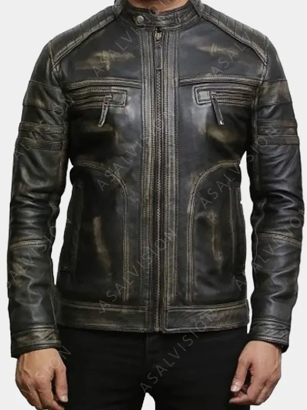 Asal Vision Black Jackets | Cafe Racer Jackets | Men Distressed Cafe Racer Leather Jacket Black