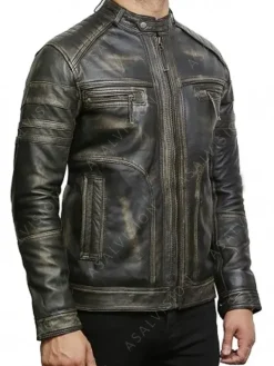 Asal Vision Black Jackets | Cafe Racer Jackets | Men Distressed Cafe Racer Leather Jacket Black