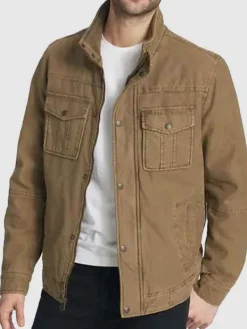 Asal Vision Cotton Jackets | Men Lightweight Cotton Stand Collar Jacket Khaki