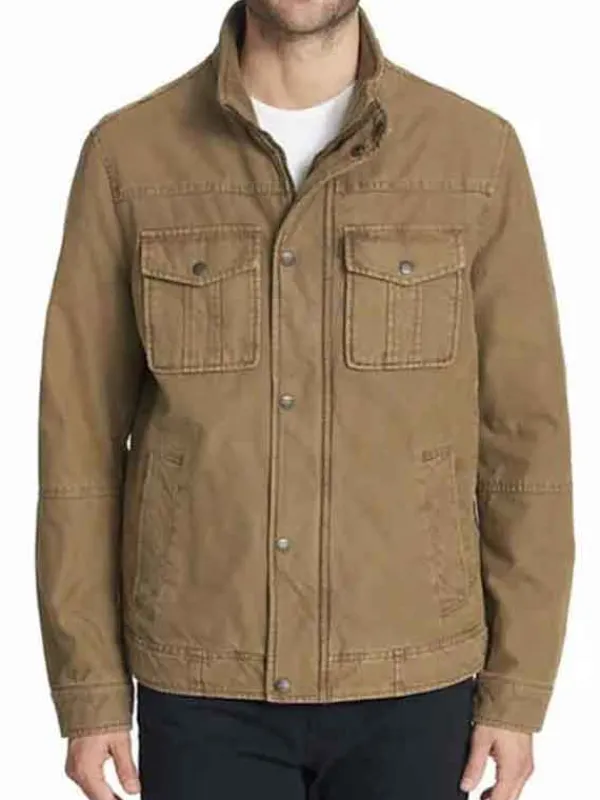 Asal Vision Cotton Jackets | Men Lightweight Cotton Stand Collar Jacket Khaki