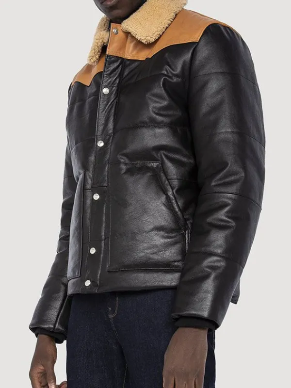 Asal Vision Puffer Jackets | Leather Jackets | Men Modern Look Leather Puffer Jacket Black & Brown
