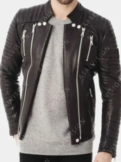 Asal Vision Black Jackets | Quilted Jackets | Men Quilted Biker Leather Zipper Jacket Black