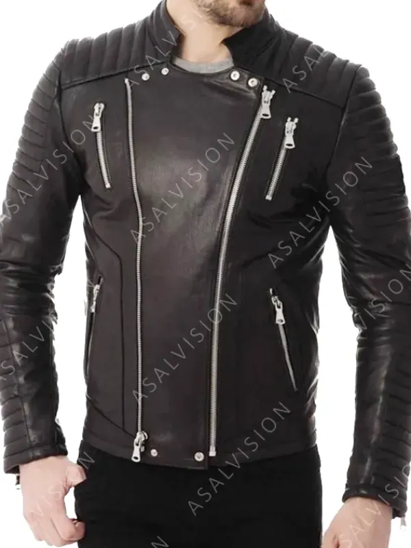 Asal Vision Black Jackets | Quilted Jackets | Men Quilted Biker Leather Zipper Jacket Black