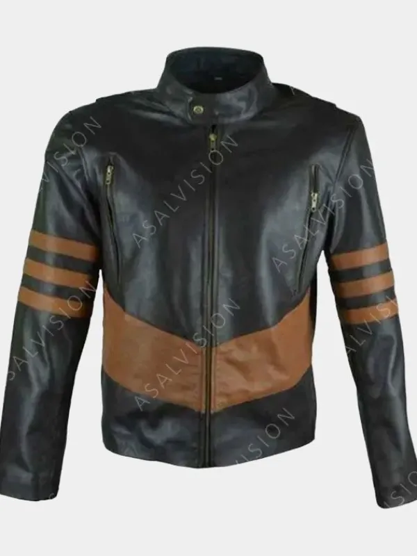 Asal Vision Black Jackets | Cafe Racer Jackets | Mens Andreas Brown Stripes Black Biker Leather Jacket Brown And Black