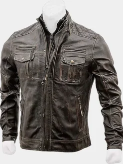 Asal Vision Brown Jackets | Biker Jackets | Men’s Biker Slim Fit Vintage Distressed Jacket Brown