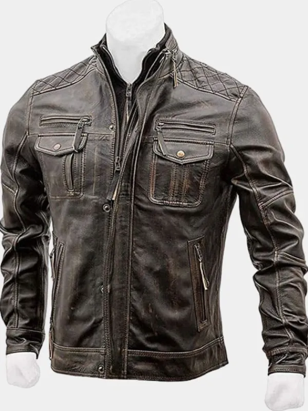 Asal Vision Brown Jackets | Biker Jackets | Men’s Biker Slim Fit Vintage Distressed Jacket Brown