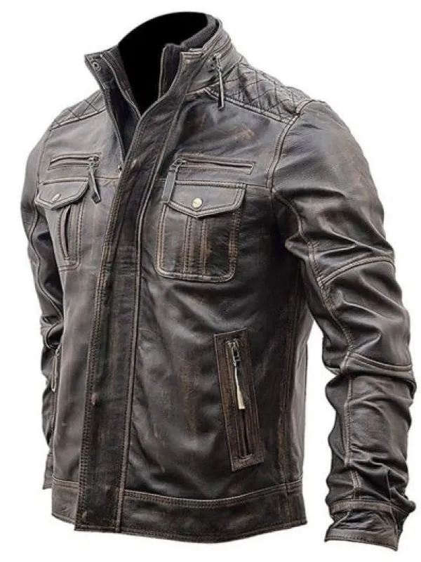 Asal Vision Brown Jackets | Biker Jackets | Men’s Biker Slim Fit Vintage Distressed Jacket Brown