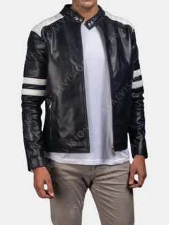 Asal Vision Black Jackets | Cafe Racer Jackets | Mens Biker Leather Jacket Black and White