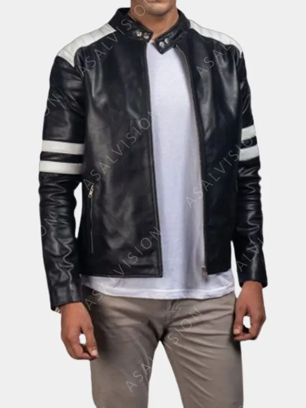 Asal Vision Black Jackets | Cafe Racer Jackets | Mens Biker Leather Jacket Black and White