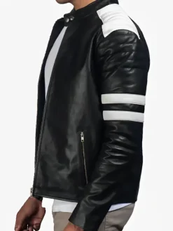 Asal Vision Black Jackets | Cafe Racer Jackets | Mens Biker Leather Jacket Black and White