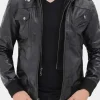 Asal Vision Black Jackets | Leather Jackets | Mens Bomber Hooded Fashion Leather Jacket Black