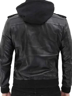 Asal Vision Black Jackets | Leather Jackets | Mens Bomber Hooded Fashion Leather Jacket Black