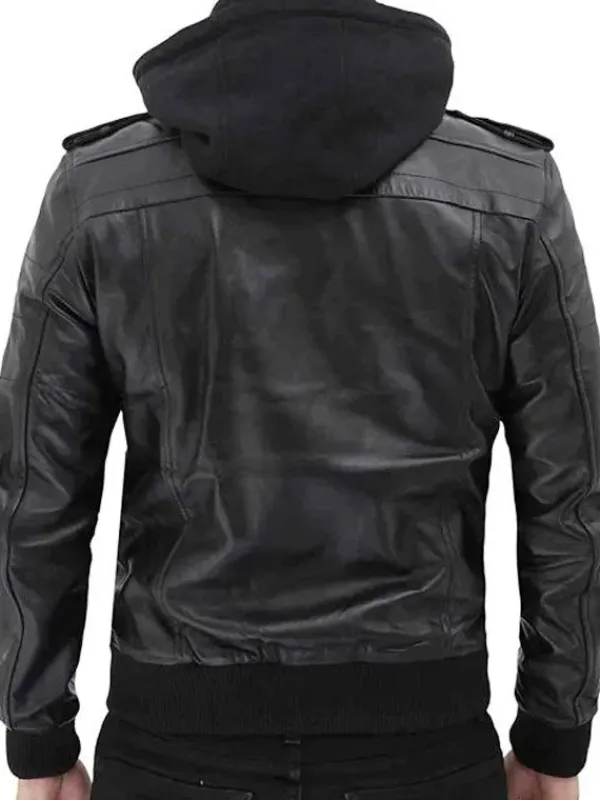 Asal Vision Black Jackets | Leather Jackets | Mens Bomber Hooded Fashion Leather Jacket Black