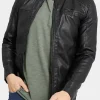 Asal Vision Black Jackets | Cafe Racer Jackets | Mens Leather Moto Jacket​ Black