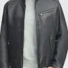 Asal Vision Black Jackets | Leather Jackets | Men’s Leather Stand Up Collar Jacket Black