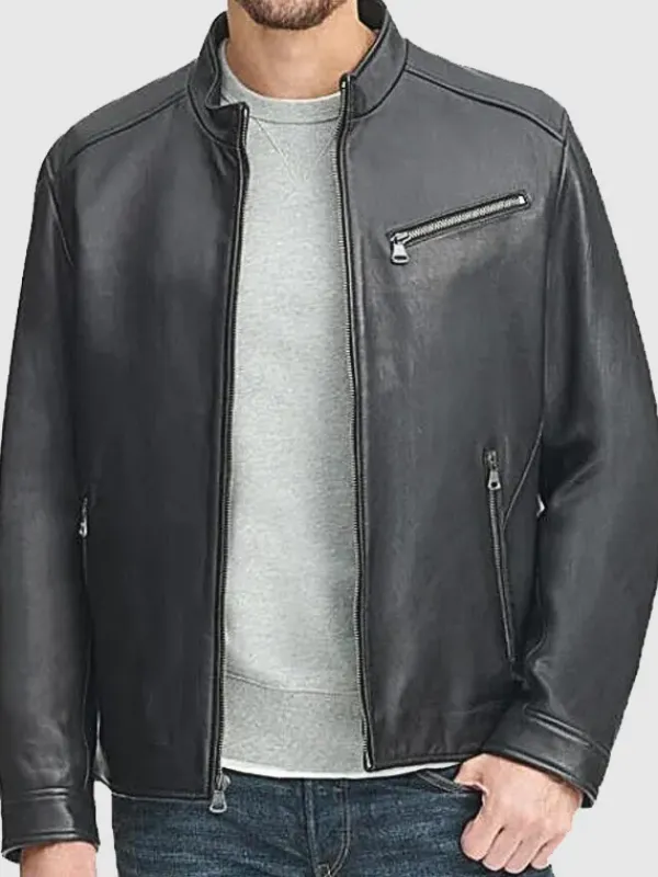 Asal Vision Black Jackets | Leather Jackets | Men’s Leather Stand Up Collar Jacket Black