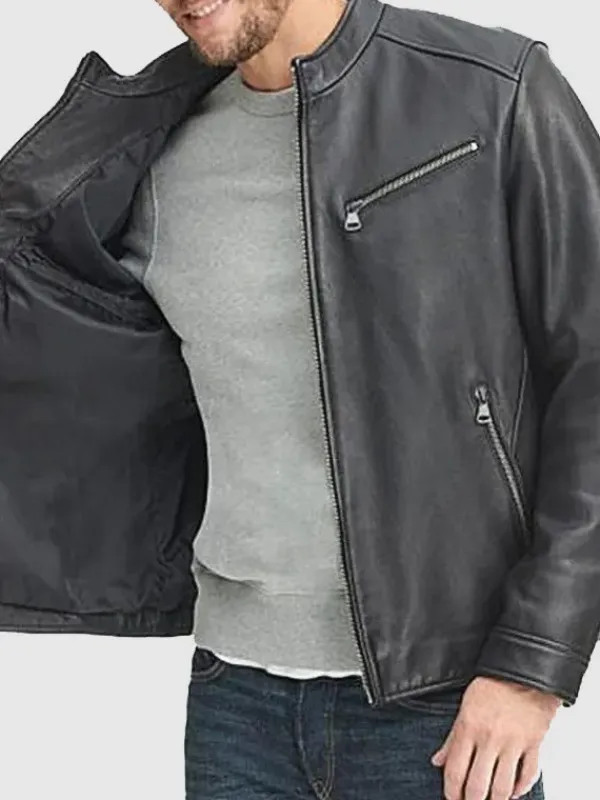 Asal Vision Black Jackets | Leather Jackets | Men’s Leather Stand Up Collar Jacket Black