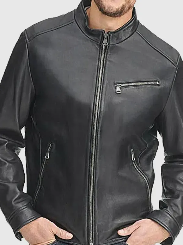 Asal Vision Black Jackets | Leather Jackets | Men’s Leather Stand Up Collar Jacket Black