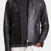 Asal Vision Black Jackets | Hooded Jackets | Men’s Motorcycle Leather Jacket With Hood Black