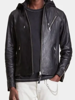 Asal Vision Black Jackets | Hooded Jackets | Men’s Motorcycle Leather Jacket With Hood Black