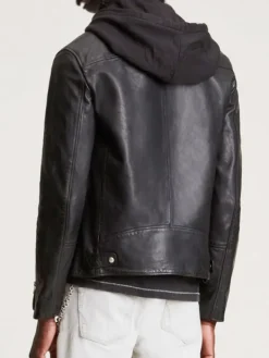 Asal Vision Black Jackets | Hooded Jackets | Men’s Motorcycle Leather Jacket With Hood Black