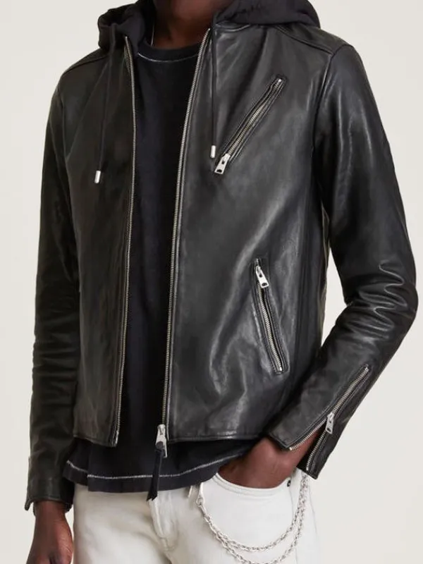 Asal Vision Black Jackets | Hooded Jackets | Men’s Motorcycle Leather Jacket With Hood Black